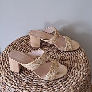NWOT J.Crew Womens Lucie Woven Raffia Braided Double Strap Slide 3" Heels S-8